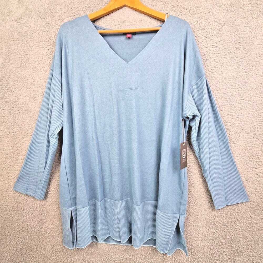 Vince Camuto Sweater Womens 2X Drop Shoulder Light‎ Blue Knit Soft Cozy Tunic